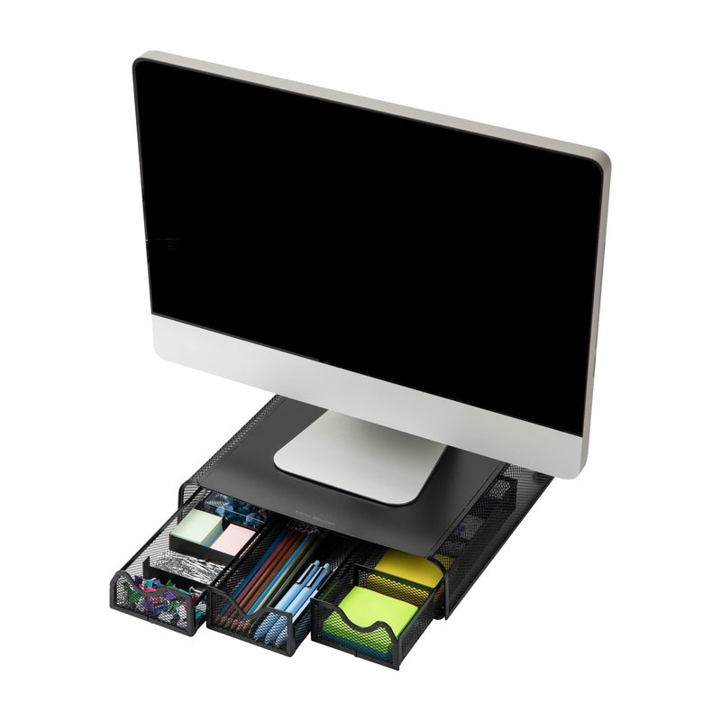Mind Reader Monitor Stand, Ventilated Laptop Riser, Desktop Organizer, Storage, Metal Mesh, 13.25"L x 12.5"W x 3"H, Black - Image 5
